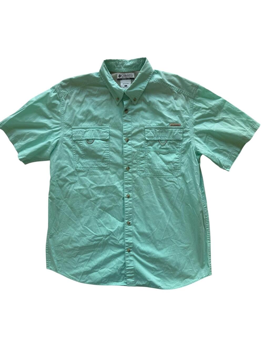 Columbia PFG Fishing Shirt Men’s Large Mint Green Vented Short Sleeve Button Up
